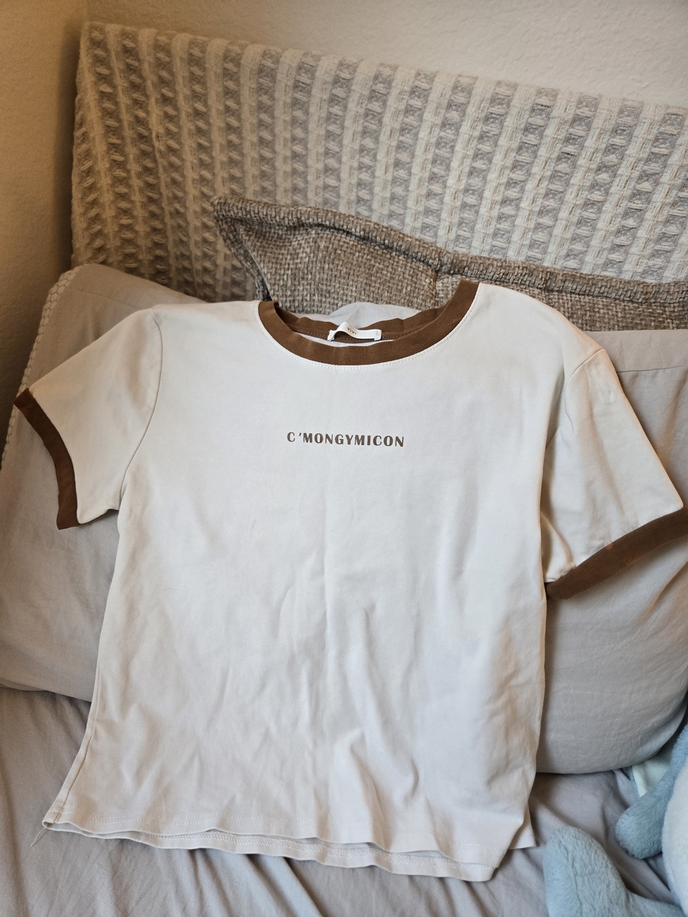 ViVI Cream Ringer Tee with Brown Trim